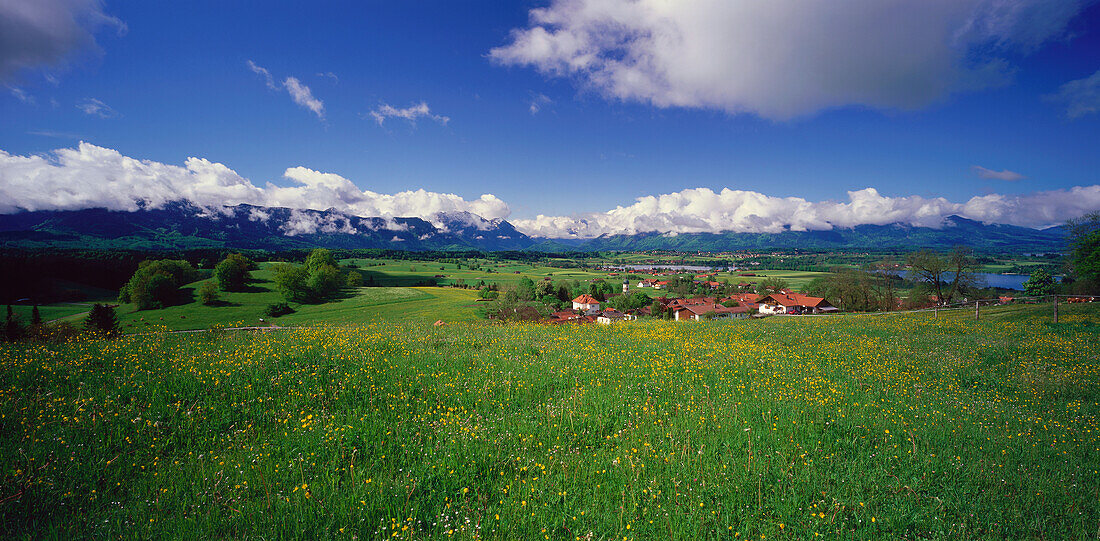 Aidlinger Hoehe, view on Bavarian Alps, Murnau, Upper Bavaria, Germany