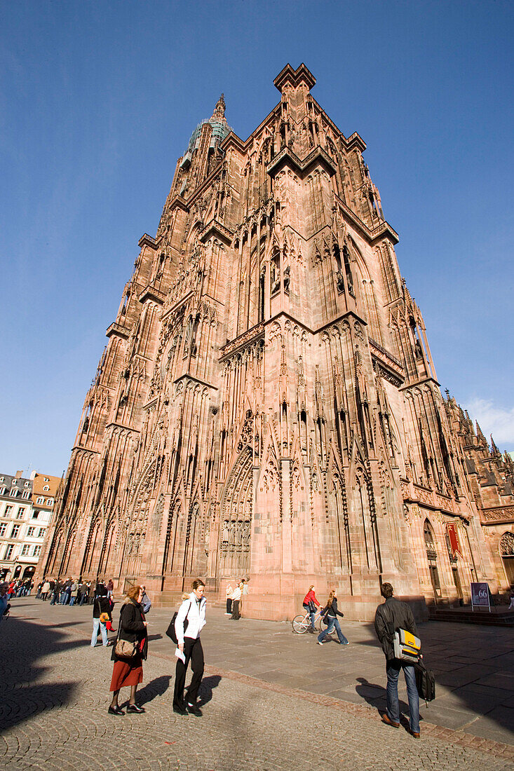 Tourists in front of the Our Lady's Cathedral Cathedrale Notre-Dame, , Tourists at Cathedral Square in front of the Our Lady's Cathedral Cath?drale Notre-Dame, , Strasbourg, Alsace, France