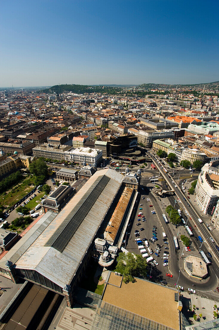 View from Budapest Eye sightseeing balloon to Nyugati Train Station, Pest, Budapest, Hungary