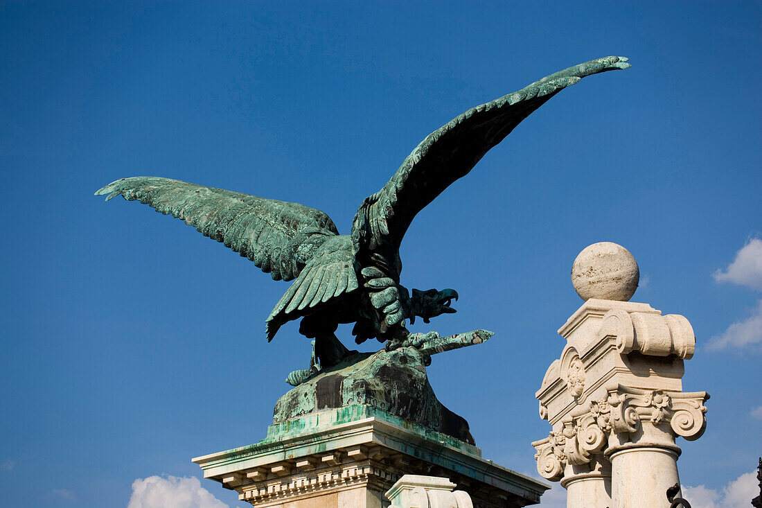 Statue of Turul at the entrance of the Royal Palace on Castle Hill, Buda, Budapest, Hungary