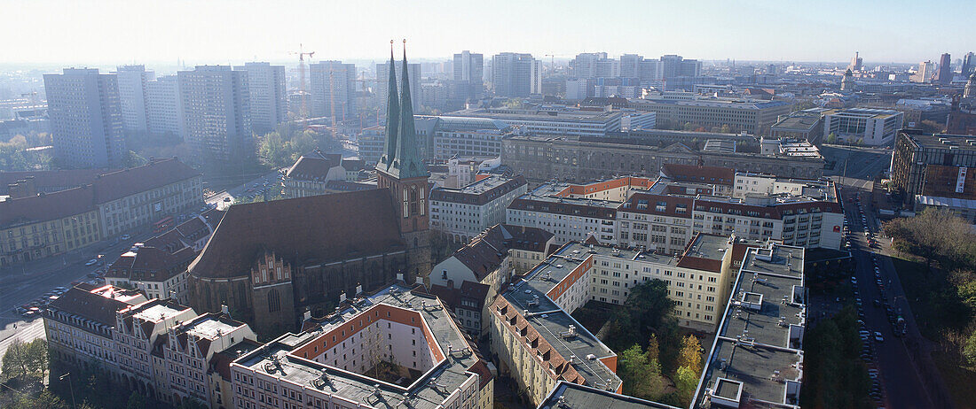View from the red town hall to Nikolai quarter, Nikolaiviertel, Berlin, Germany