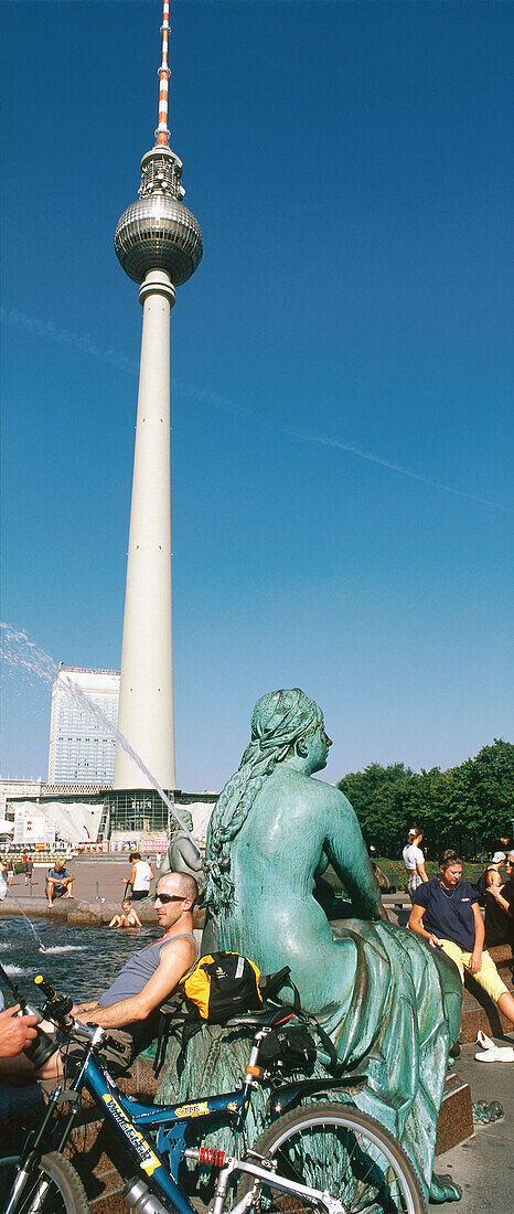 Sculpture and television tower at Alexanderplatz, Berlin, Germany