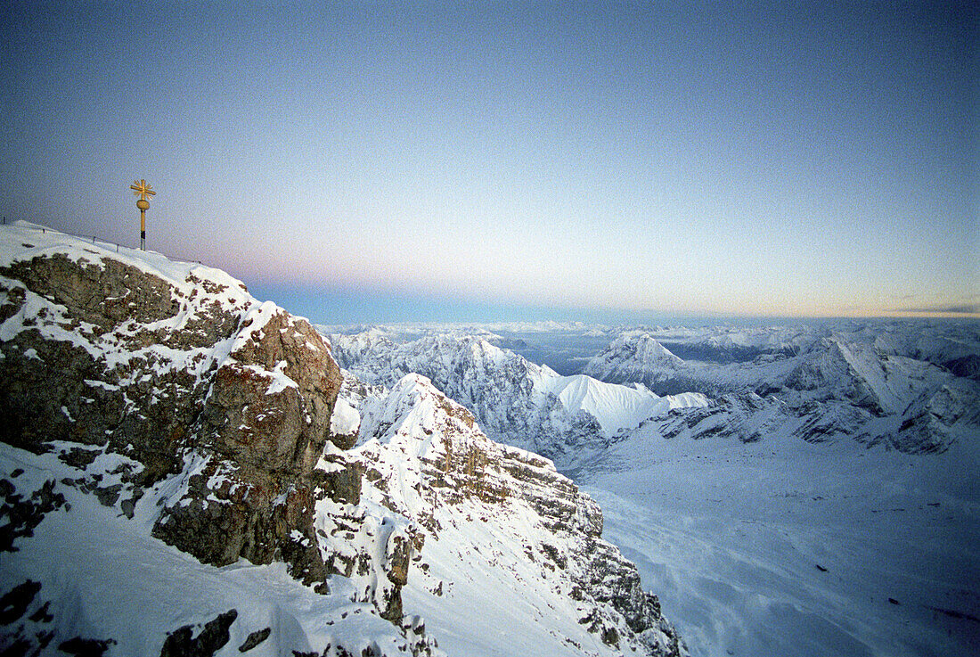 Cross on summit, Zugspitze, Garmisch-Partenkirchen, Bayern, Germany