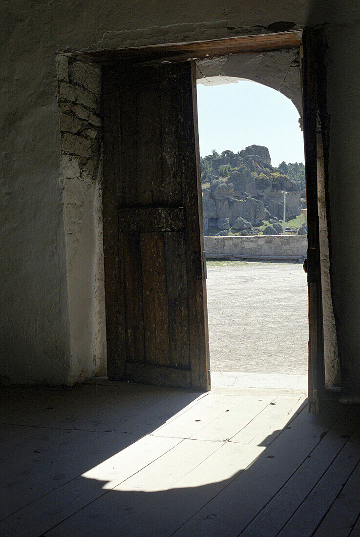 View through gate to oudside, San Ignacio de Arareko, Creel, Chihuahua, Mexico