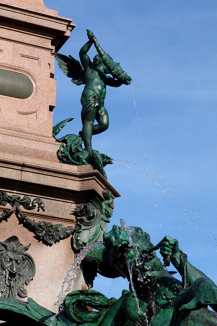 Detail of the Mende fountain at Augustusplatz, Leipzig, Saxony, Germany, Europe