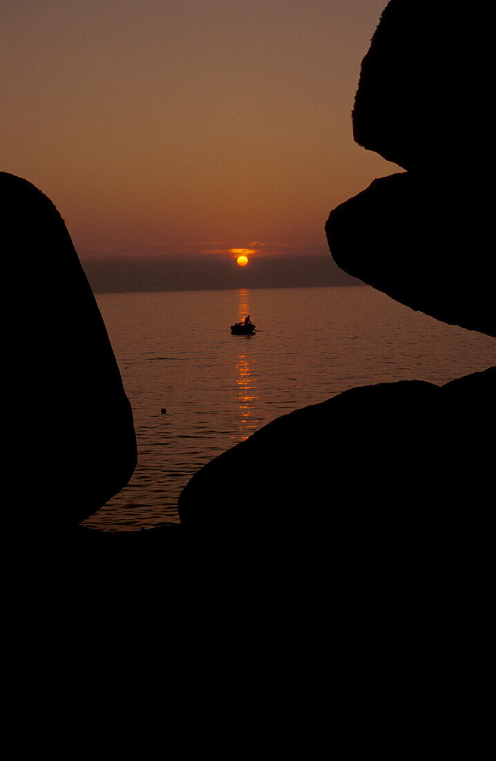 Sonnenuntergang am Point de Trevignon, Bretagne, Frankreich