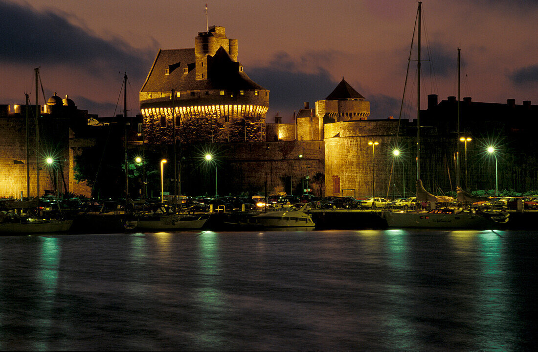 Castle at night, St.Malo, Brittany, France, Europe