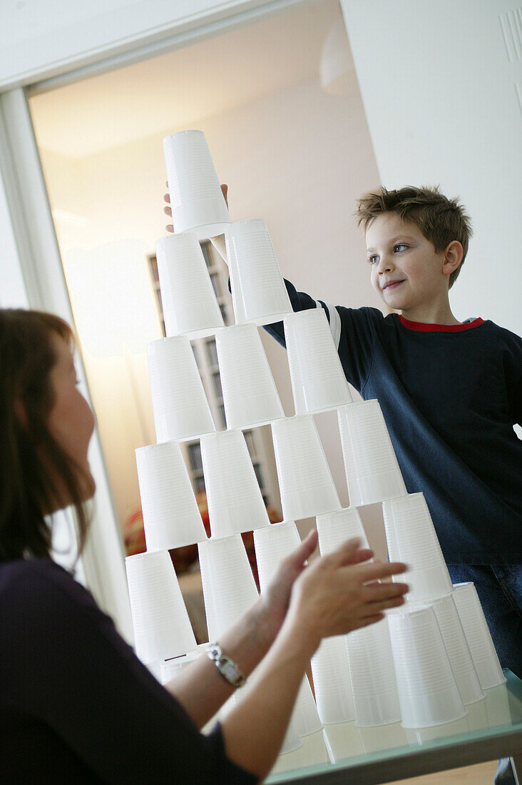 Boy building a tower
