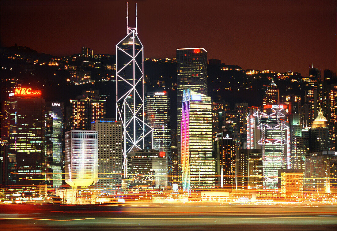 Hongkong skyline by night, Hong Kong, China
