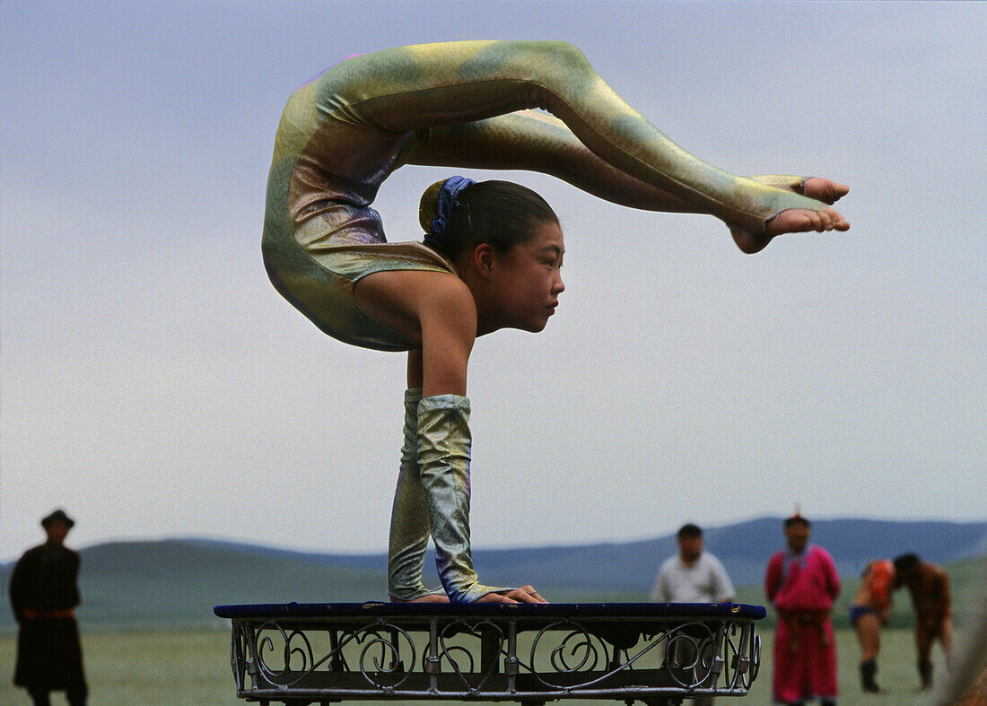 Acrobat girl, Nadaam Festival, Gobi Steppe, Mongolia