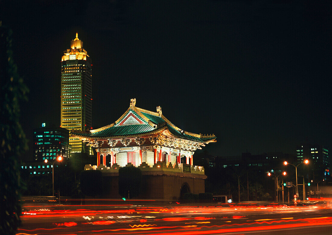 Mitsukoshi Tower and old city gate, Taipei, Taiwan