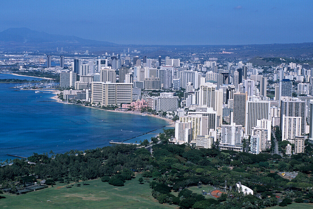 View from Diamond Head, Waikiki Beach, Honolulu, Oahu, Hawaii, USA
