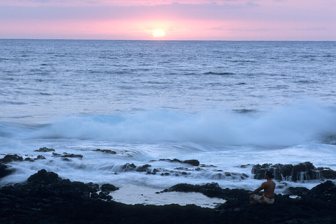 Coastside Meditation at Sunrise, Hana, Maui, Hawaii, USA