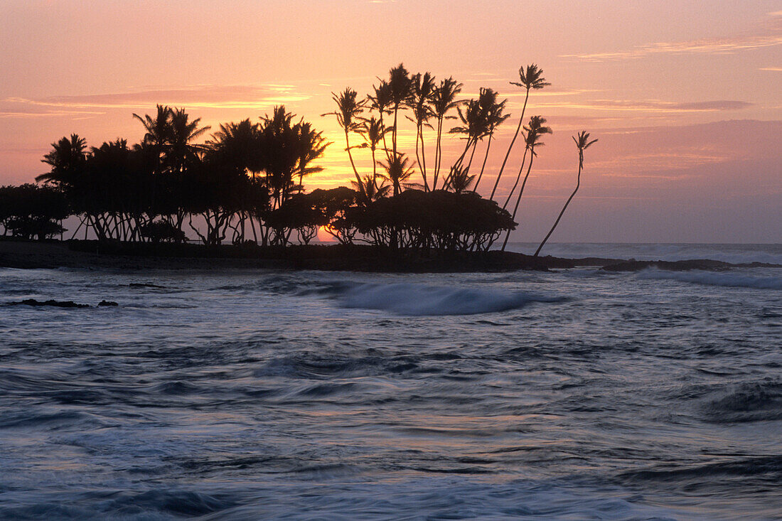 Sunset Silhouette, The Fairmont Orchid Hotel, Kohala Coast, Big Island Hawaii, Hawaii, USA