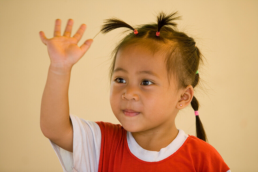 Waving Malaysian Girl, George Town, Penang, Malaysia, Asia