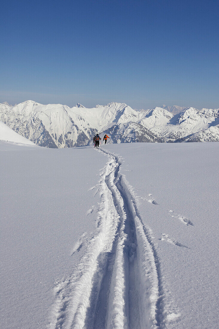 Skiing tracks on powder snow, Nebelhorn Mtn., Oberstdorf, Bavaria, Germany