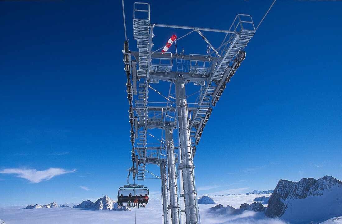 Chair lift Zugspite skiing region, Garmisch-Partenkirchen, Upper Bavaria, Germany