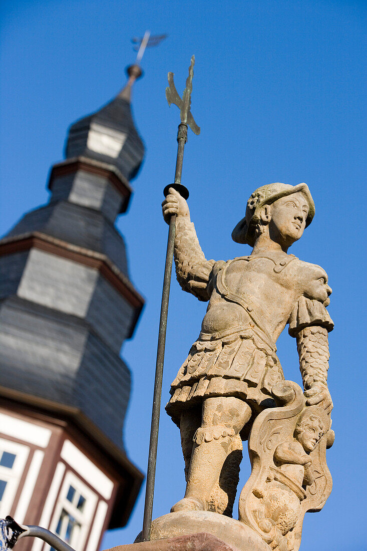 Statue und Rathaus, Vacha, Rhön, Thüringen, Deutschland