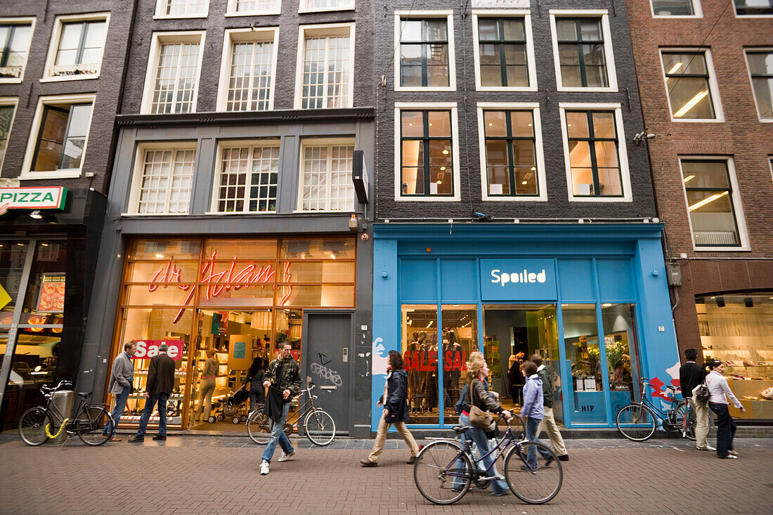 People, Shopping Street, Leidsestraat, People passing shop-windows in Leidsestraat, Amsterdam, Holland, Netherlands