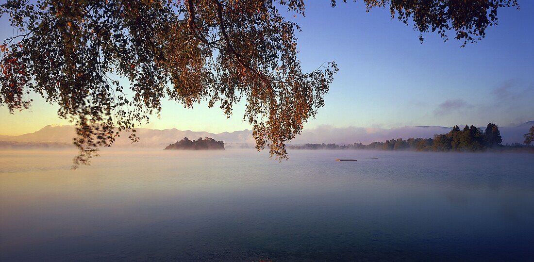 Sunrise over lake, Staffelsee, Upper Bavaria, Germany