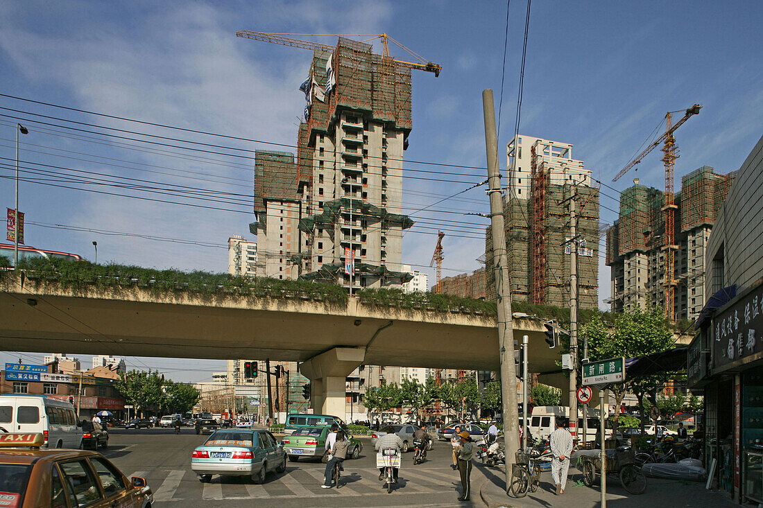 high rise flats, busy junction, Shanghai