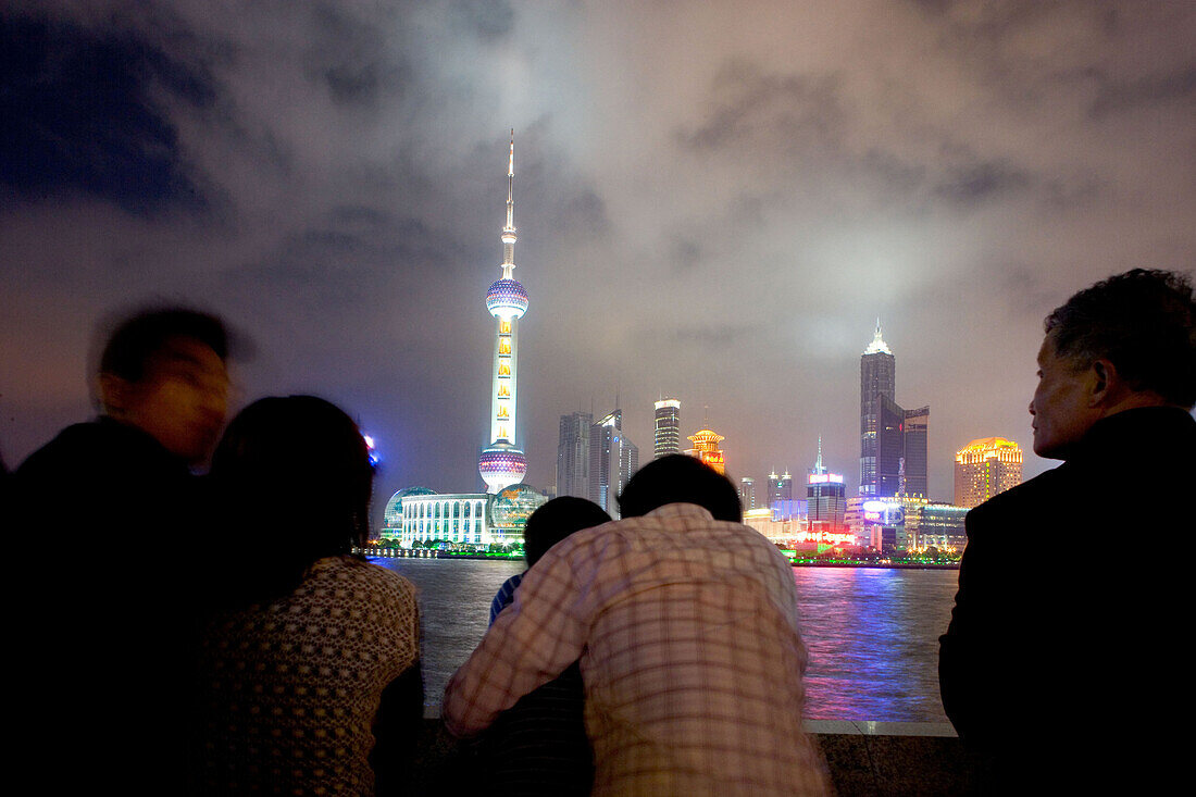 lovers meet at the Bund, Huangpu River at night, Shanghai