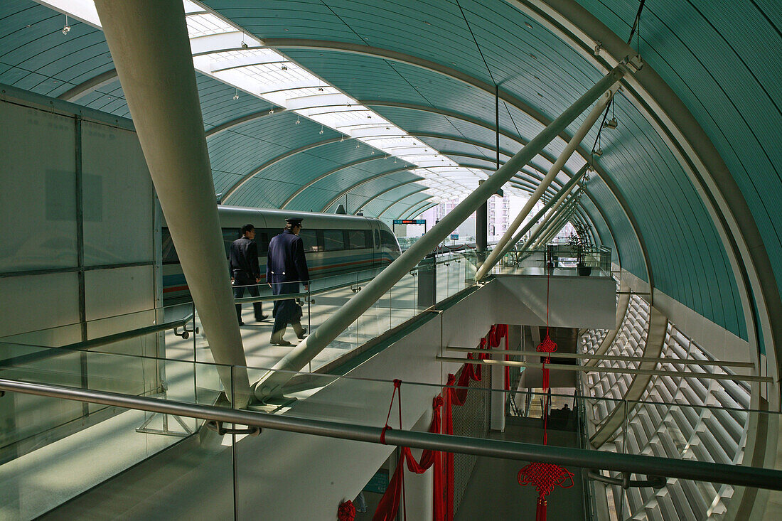 Magnetic Levitation Train Transrapid in Long Yang Station, route Pudong Airport-Center, Shanghai, China