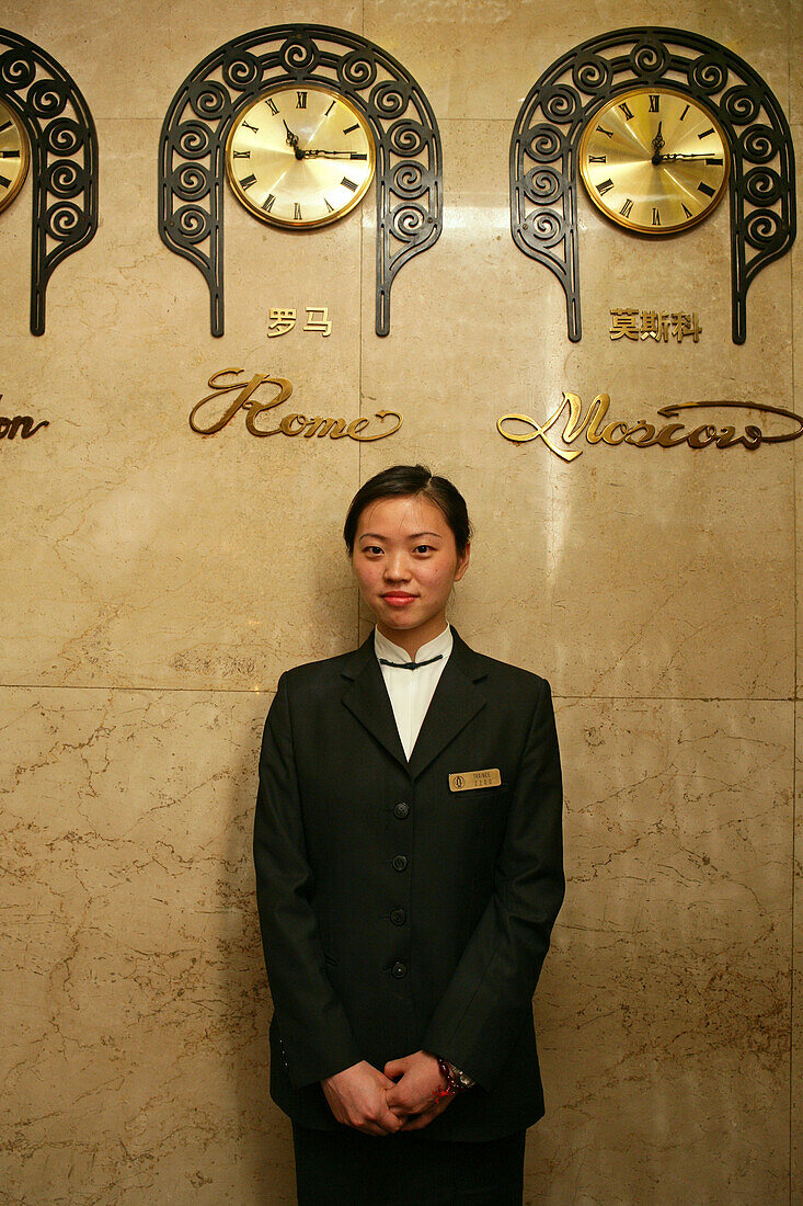 Peace Hotel,lobby, guest service, international time, time zone