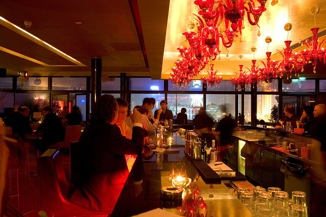 Bar Red, Luxury bar in Bund 18, Design Bar, chic, view of Pudong skyline, Hong Kong, China