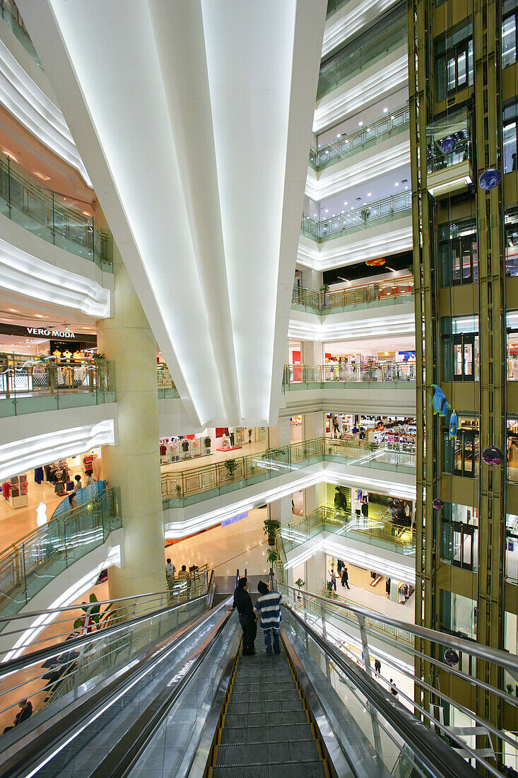 Shopping  Shanghai,New World, Yao Han, shopping mall, escalator, shops, stores, mega malls, multi storey, advertising, Werbung, consumers, fashion, design, atrium