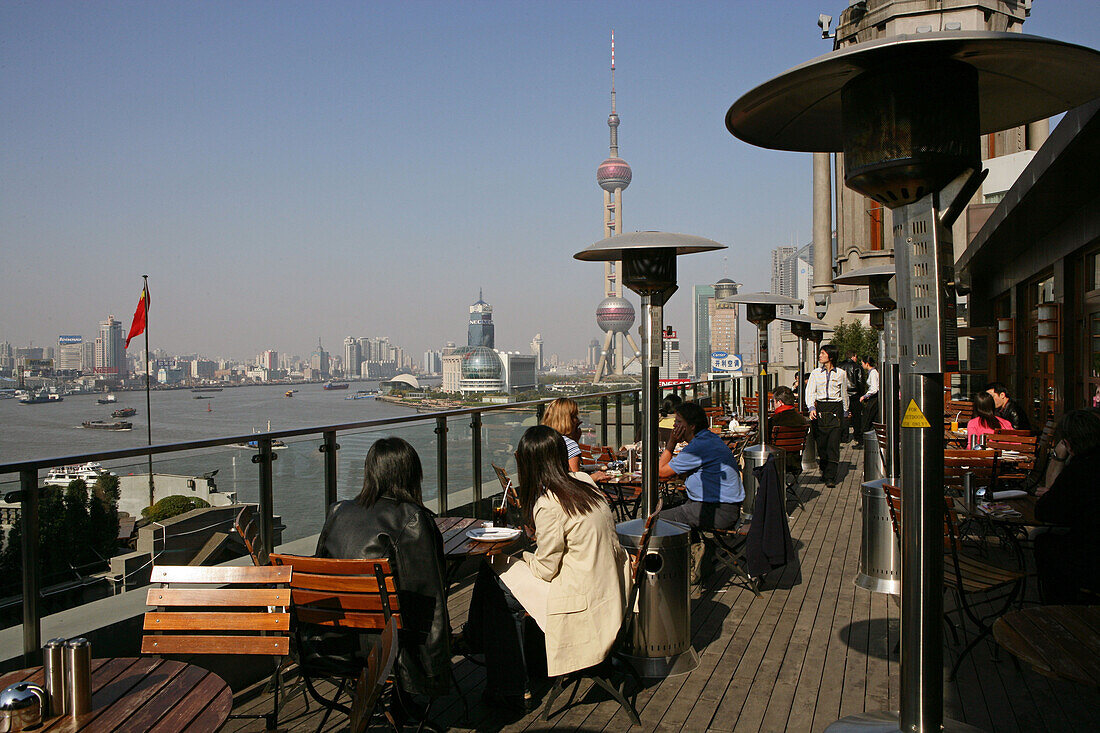 Three on the Bund,Roof terrace, view of The Bund, Pudong, New Heights