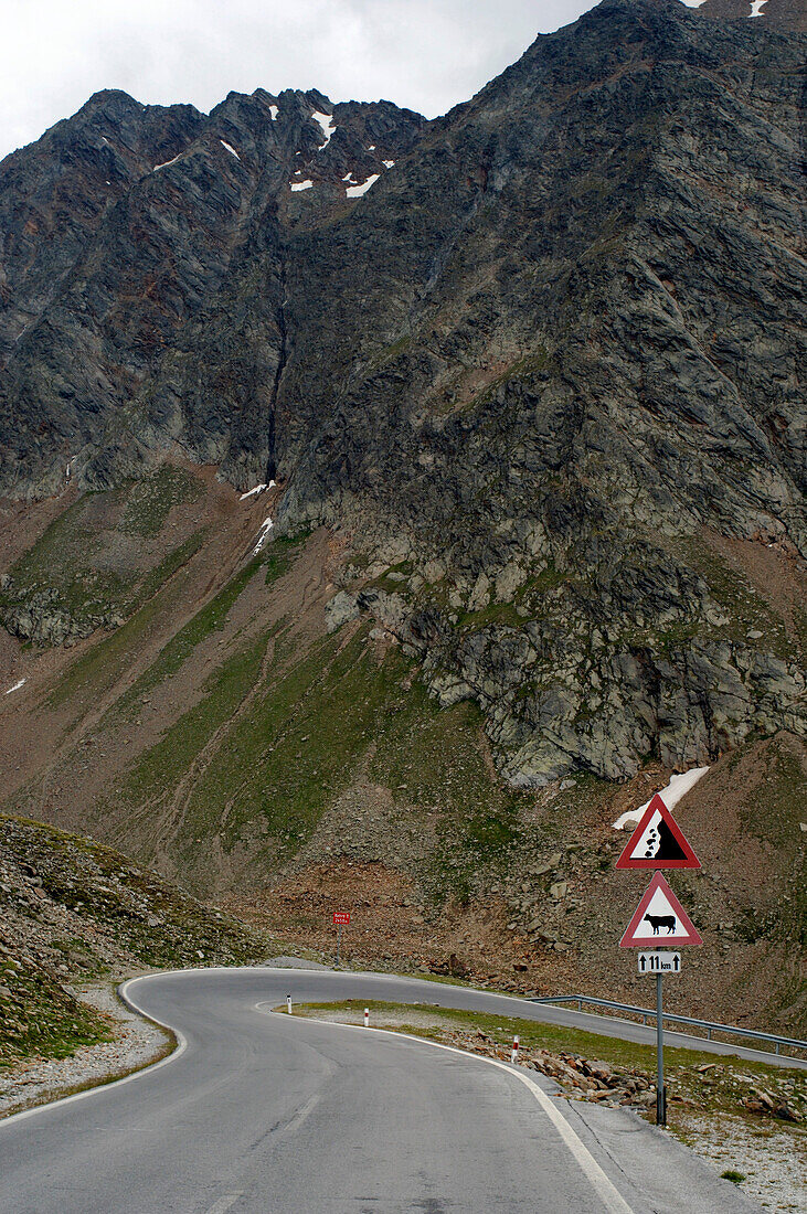 Empty street in the mountains, Timmelsjoch, Tyrol, Austria