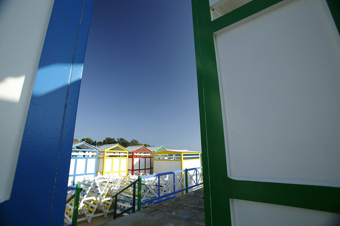 Costa Brava,Old Bathhouses on the beach of Sant Pol, Costa Brava, Catalonia Spain