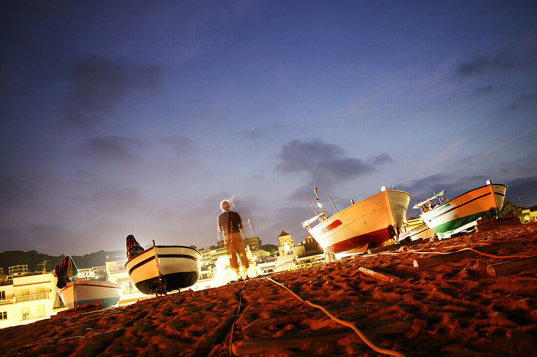 Costa Brava,Fishing Boats on the Beach, Tossa de Mar Costa Brava, Catalonia, Spain