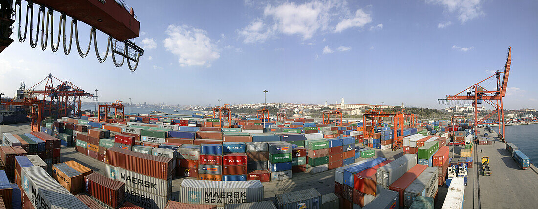 View of a container harbour, harbour, Istanbul, Turkey