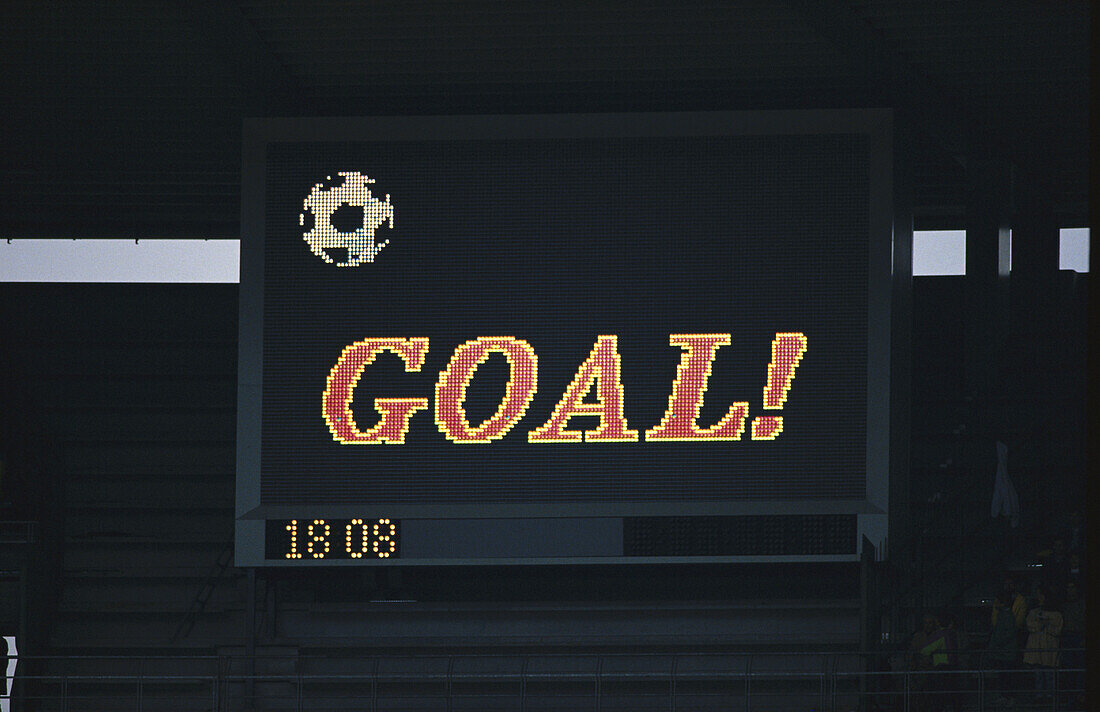 Goal symbol on score board in football stadium
