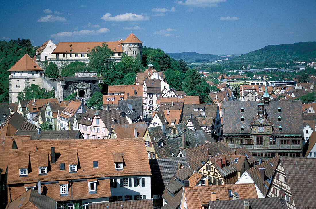 Old Town and castle, Tuebingen, Baden-Wuerttemberg, Germany