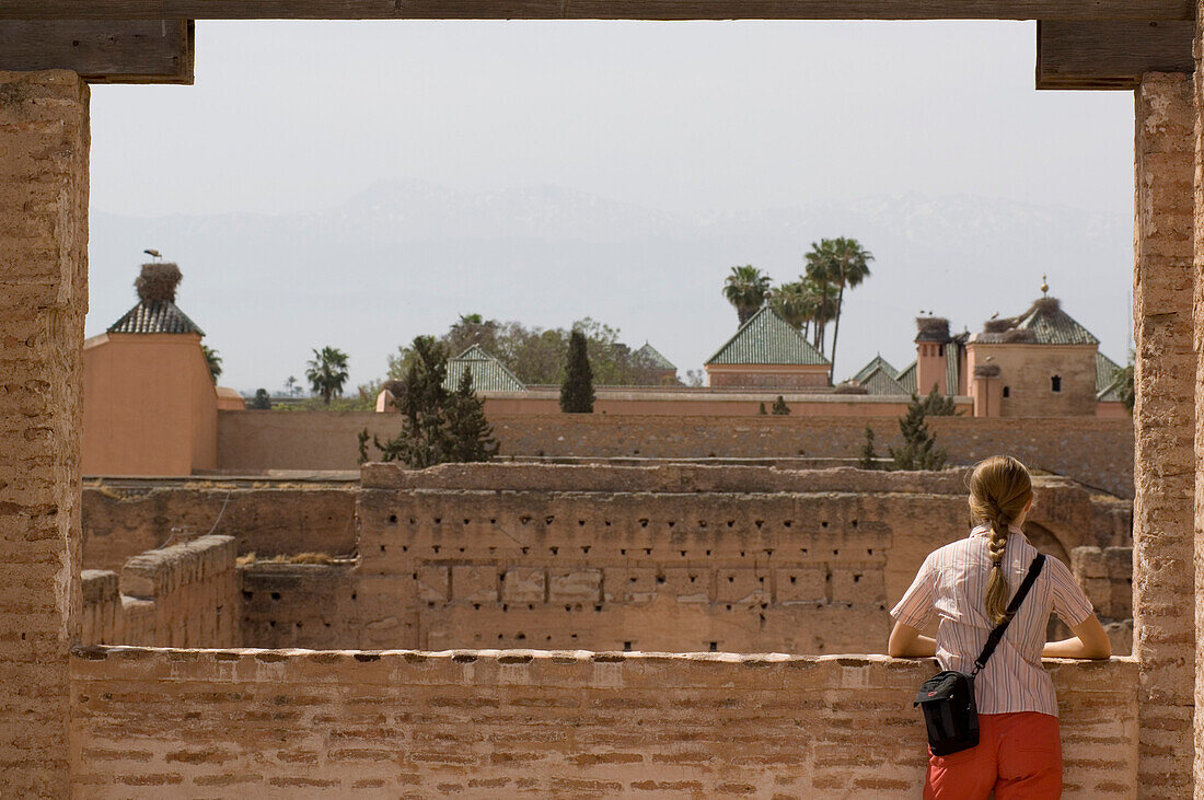 Tourist in Palais el Badi, Marrakech, Morocco