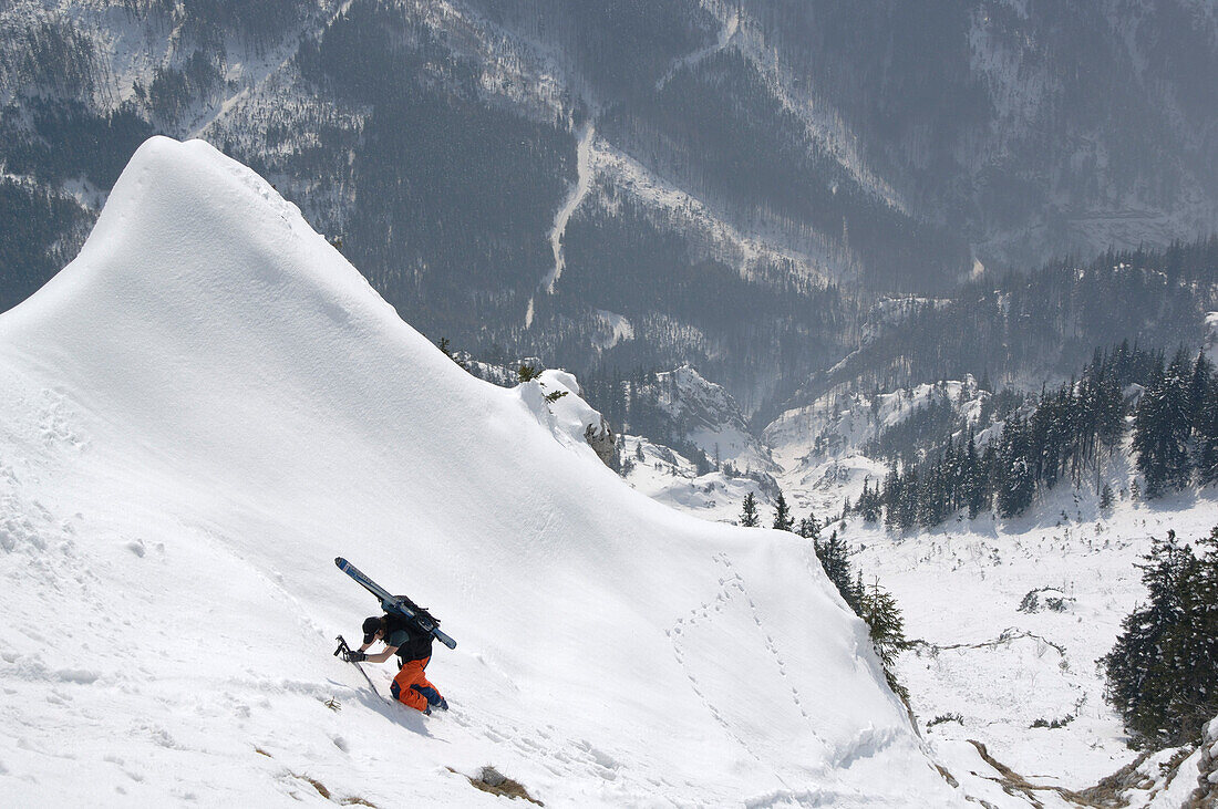 Man on a ski tour, Traunstein, Austria