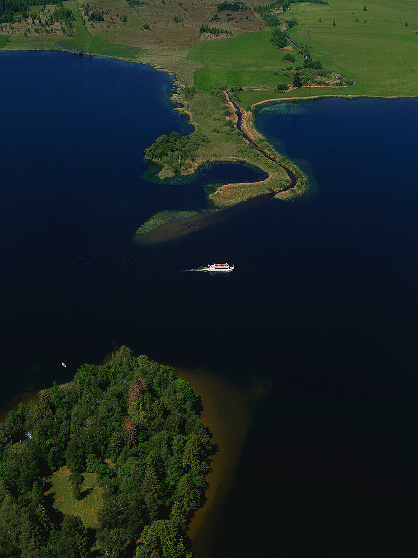 Aerial Photo of Staffelsee with tourboat, Upper Bavaria, Germany