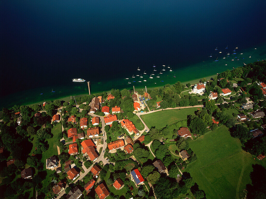 Aerial view of Ammerland, Schloss Pocci, Starnberger See, Upper Bavaria, Germany