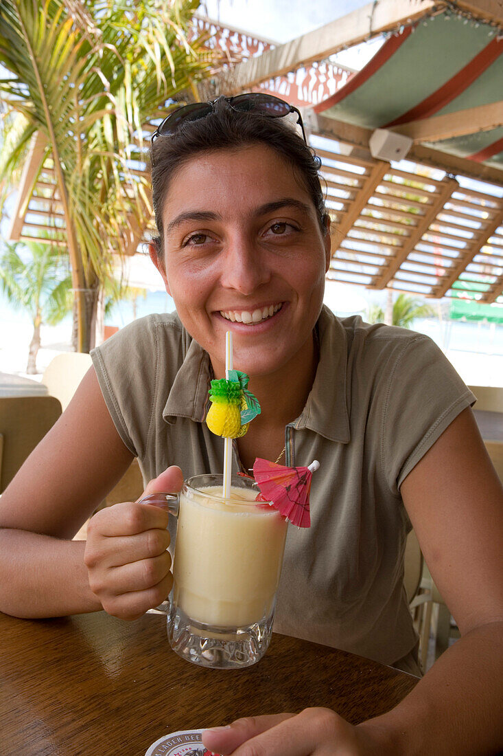 Enjoying a Mango Cocktail,Philipsburg, St. Maarten, Netherlands Antilles