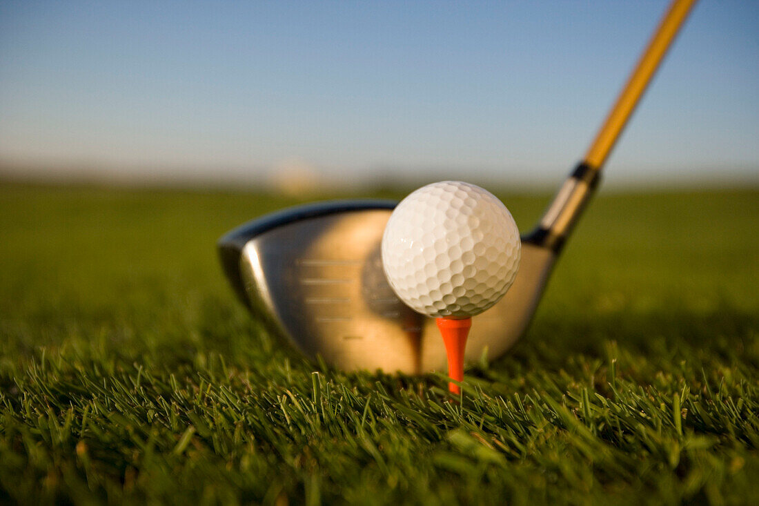 Golfschläger und Golfpball, close-up