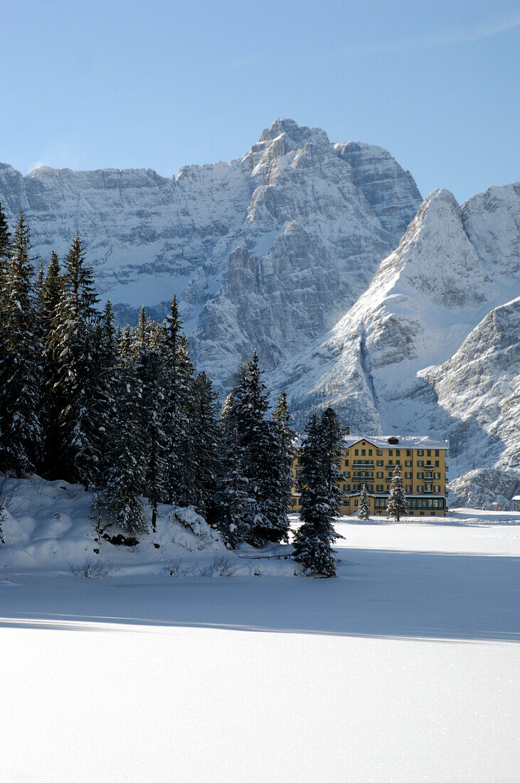 Hotel on Lake Misurina, near Cortina D' Ampezzo, Dolomites, Italy