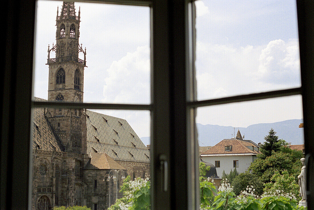 Looking through window at Cathedral, Bolzano, South Tyrol, Italy