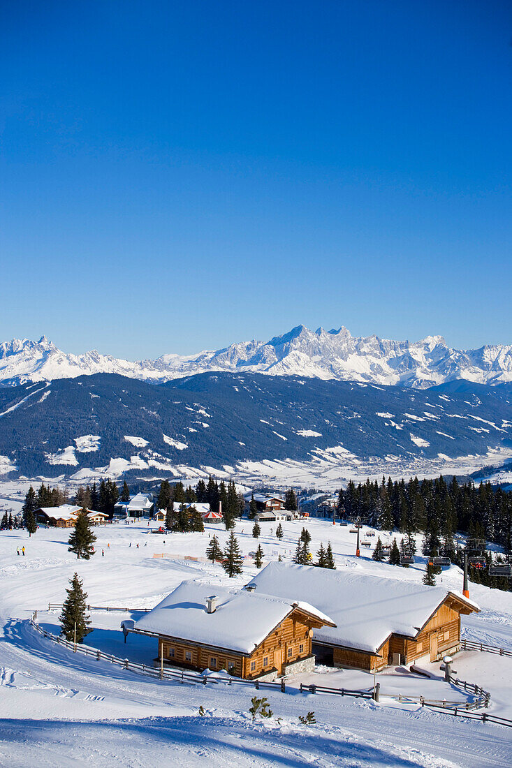 View over Jandl Alp to summit of the Dachstein Mountains, Flachau, Salzburger Land, Austria