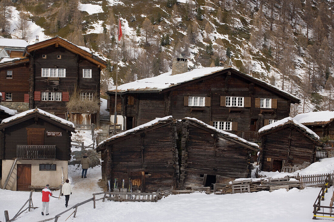Traditional wooden houses, Zum See, Zermatt, Valais, Switzerland