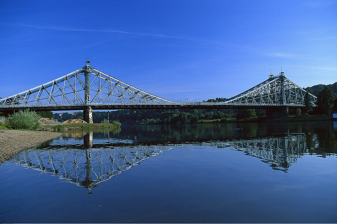 Loschwitzer Brücke, Dresdner Elbbrücke, Blaues Wunder, Elbe, Dresden, Sachsen, Deutschland