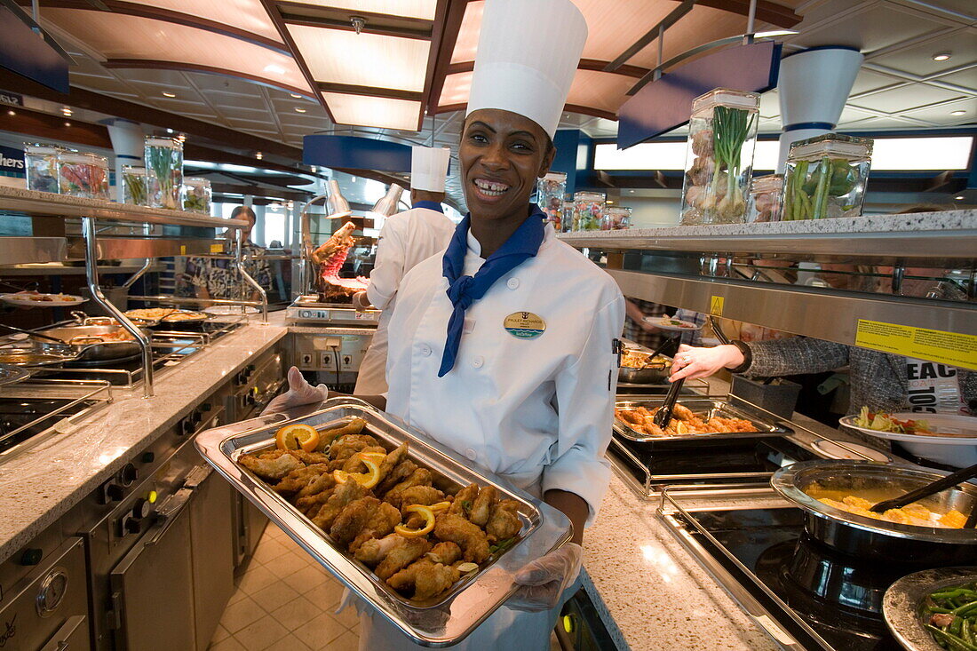 Windjammer Cafe Chef with Fried Chicken,Freedom of the Seas Cruise Ship, Royal Caribbean International Cruise Line