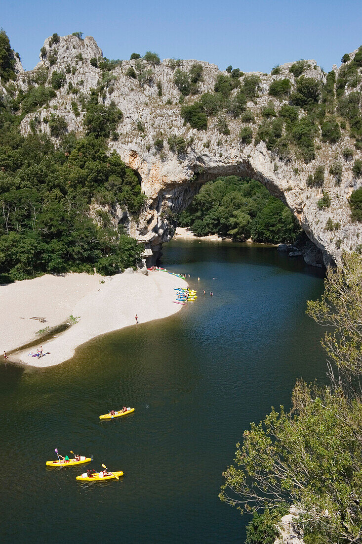 Kajaking on Ardeche river at Pont d'Arc, France, Europe